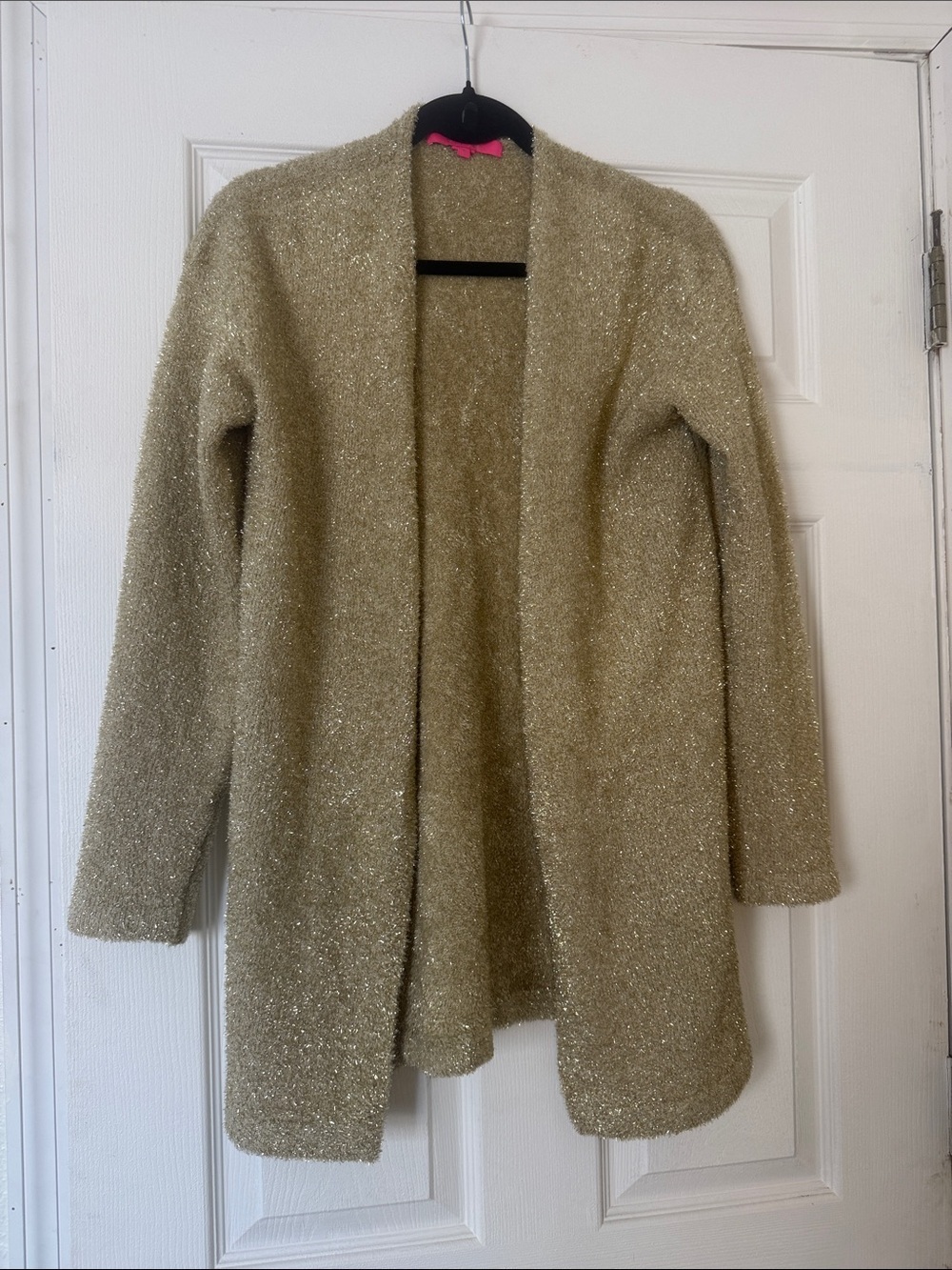Lilly Pulitzer Gold Shimmer Open Front Cardigan Sweater Sz S